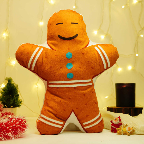 Stuffed Christmas Ginger Man Printed Pillow - Uncommongifts.in